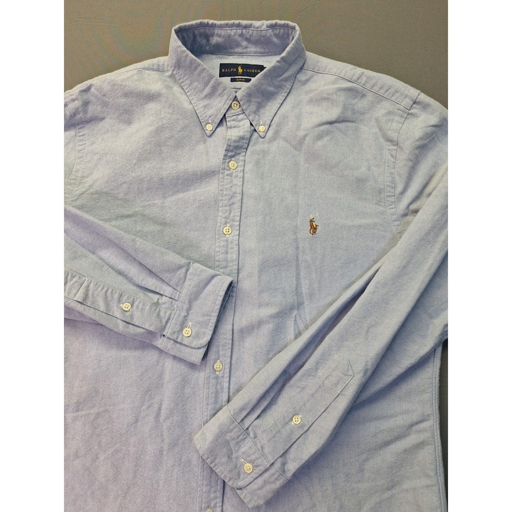 Polo Ralph Lauren Mens Slim Fit XL Blue Chambray Flesh Pony Preppy Golf Office - Picture 1 of 12